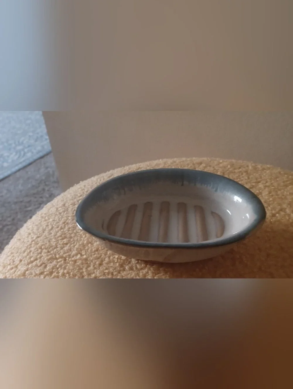 Handmade Ceramic Oval Soap Dish in Blue and White Bay Pottery